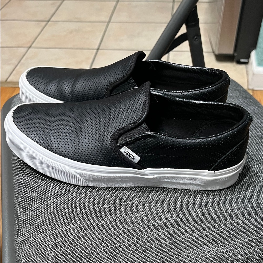 Vans Men's Black and White Slip-On Sneakers